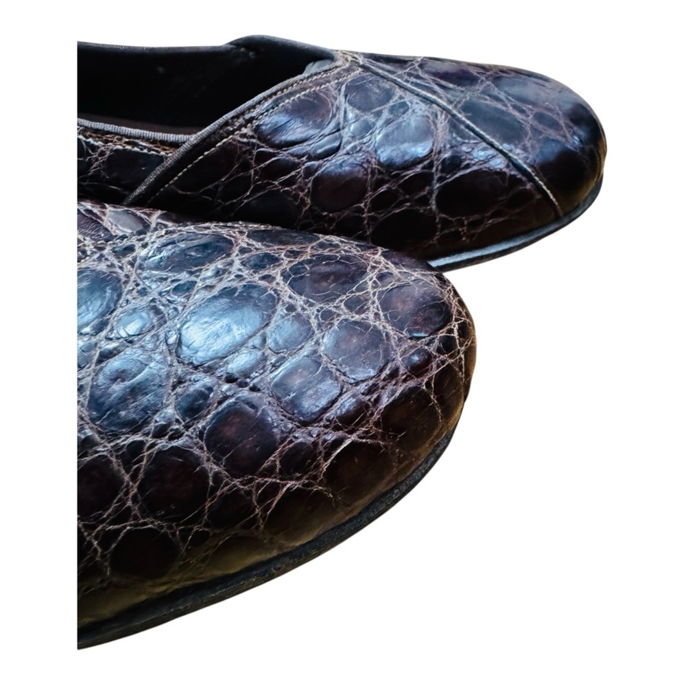 Brown Leather Crocodile Pattern Flats - image 2